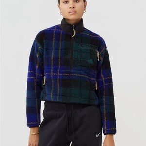 The North Face Blue and Black Plaid Teddy Jacket